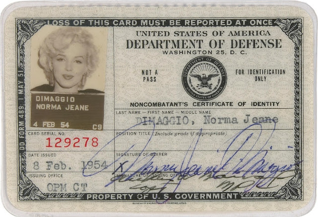 In 1954, the US Department of Defense Issued Marilyn Monroe a Military ID Under the Name Norma Jeane Dimaggio – C1